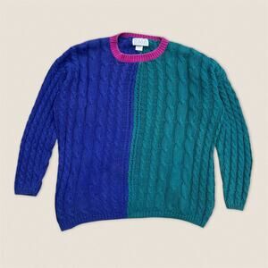 Vintage 90s Split Color Block Funky Oversized Sweater Nell Flowers - Size Small